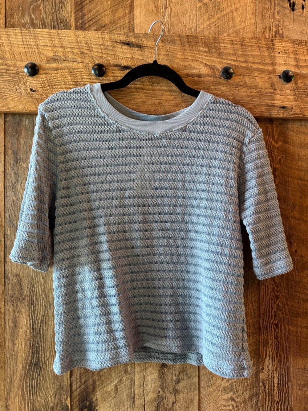 LA Made Light Blue Textured Short-Sleeve Knit Top